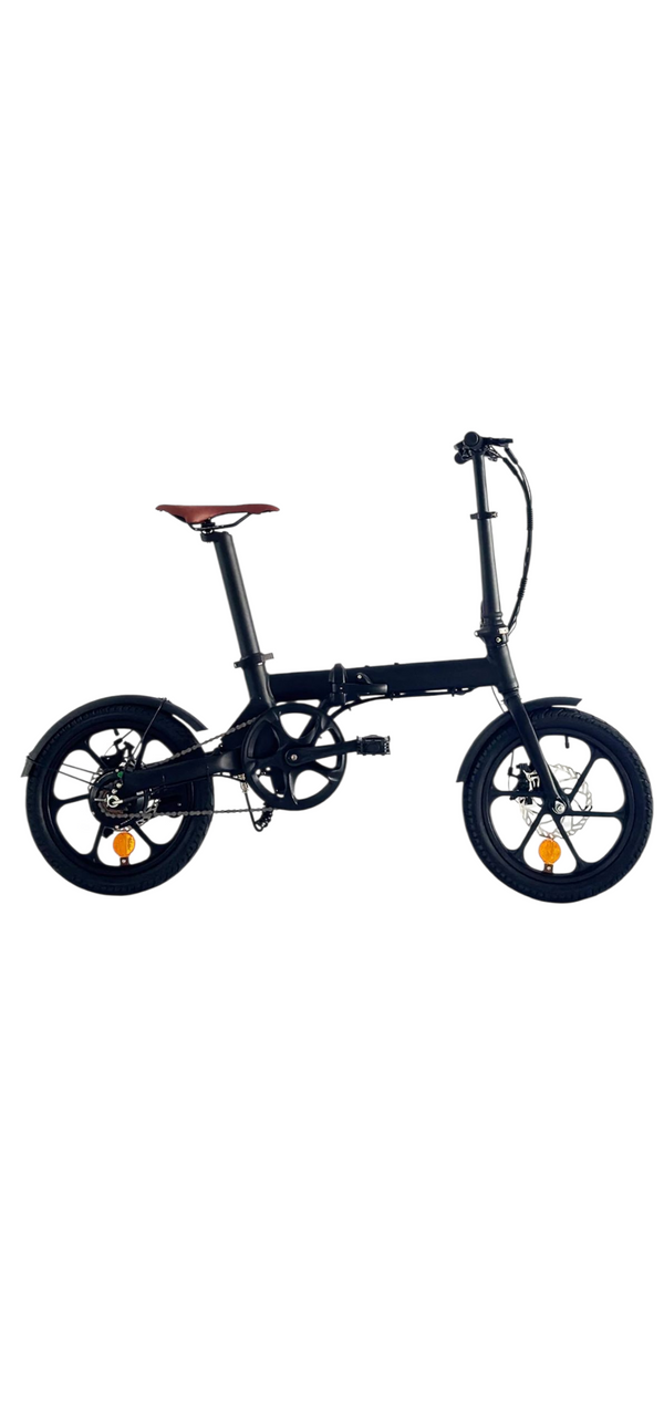 Hopfällbar elcykel (16-tums hjul) Lätt och bärbar elcykel med skivbromsar